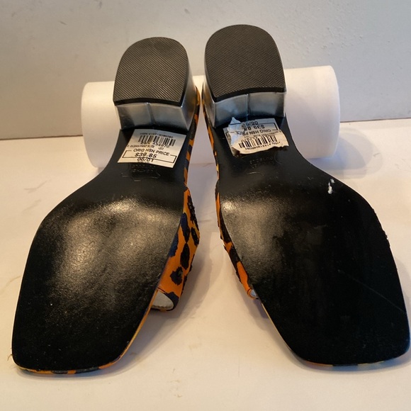 Diane Gilman leopard orange black sequin square toe chunky block heel slides - Picture 8 of 16